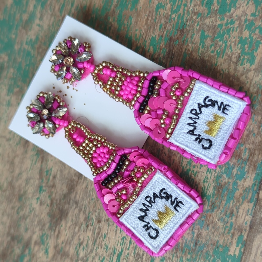 Pink Beaded Champagne Earrings